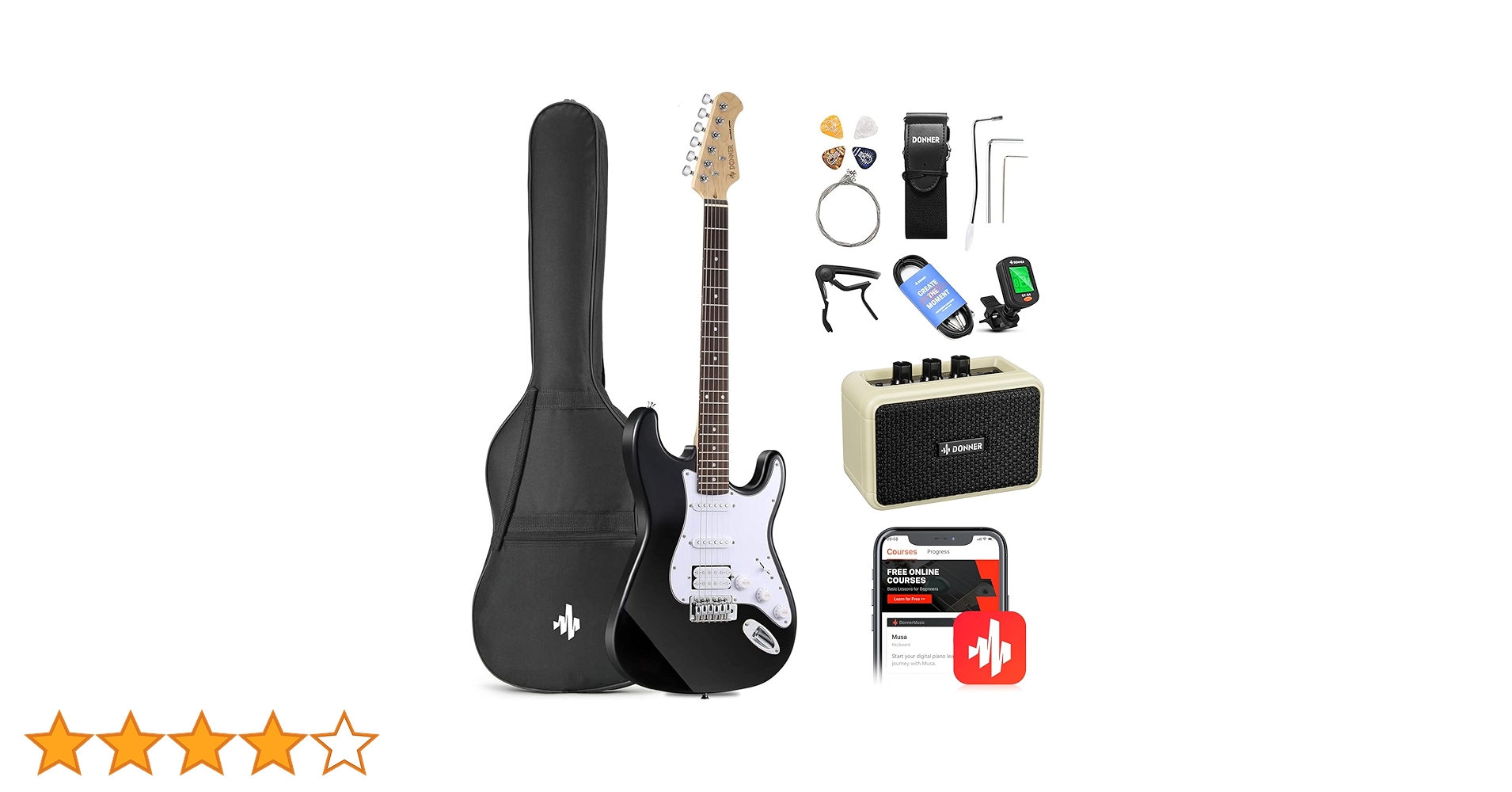 DONNER エレキギター ブラック Amazon | Donner エレキギター 初心者 SSHピックアップ ポプラ材